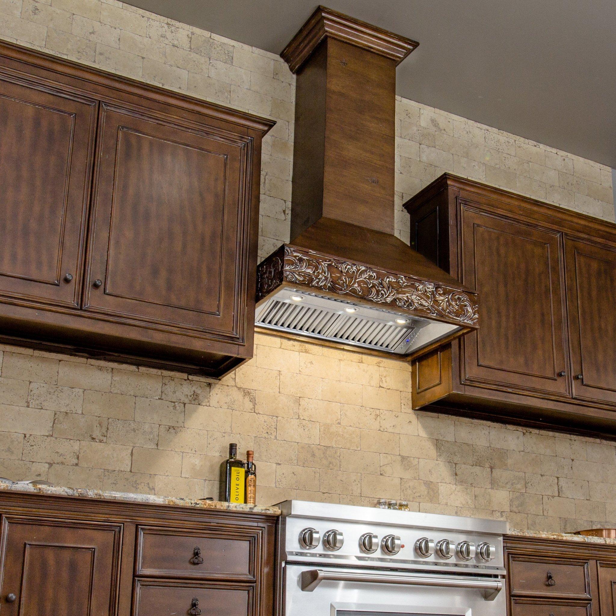 ZLINE KITCHEN AND BATH 373RRRD36 ZLINE Wooden Wall Mount Range Hood in Walnut - Includes Remote Motor Size: 36 Inch, CFM: 700