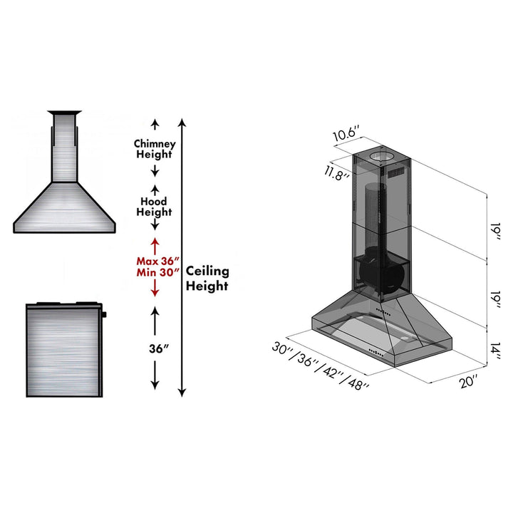 ZLINE KITCHEN AND BATH 597I30436 ZLINE Ducted Island Mount Range Hood in Outdoor Approved Stainless Steel Size: 36 Inch