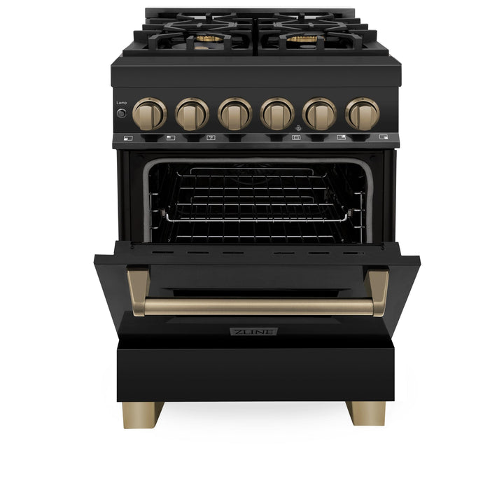 ZLINE KITCHEN AND BATH RABZ24G ZLINE Autograph Edition 24" 2.8 cu. ft. Dual Fuel Range with Gas Stove and Electric Oven in Black Stainless Steel with Champagne Bronze Accents Color: Gold