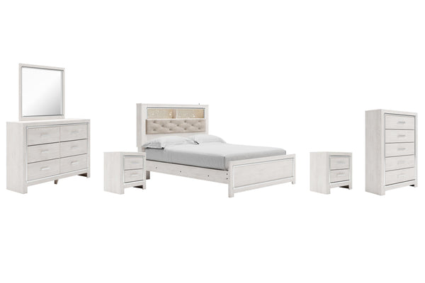 ASHLEY FURNITURE PKG009435 Queen Panel Bookcase Bed With Mirrored Dresser, Chest and 2 Nightstands