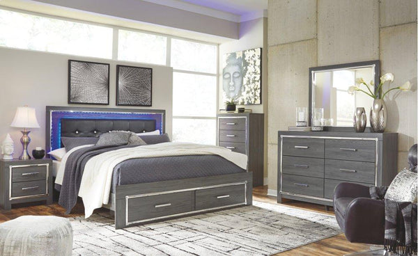 ASHLEY FURNITURE PKG003592 King Panel Bed With 2 Storage Drawers With Mirrored Dresser, Chest and Nightstand