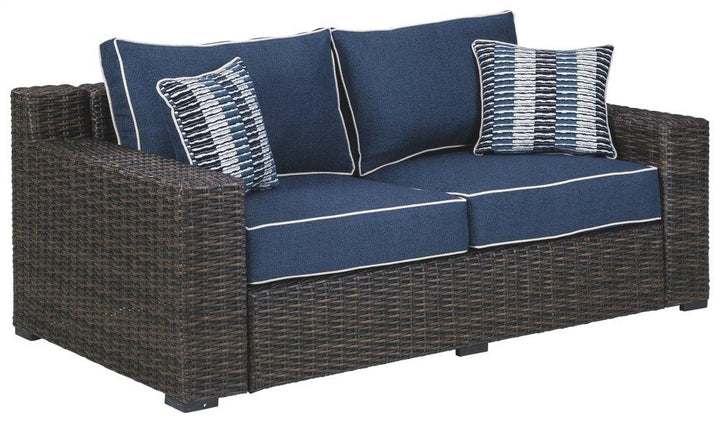 ASHLEY FURNITURE PKG008826 Outdoor Sofa and Loveseat With Coffee Table