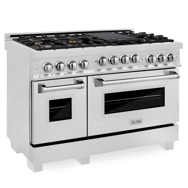 ZLINE KITCHEN AND BATH RGSSNBR48 ZLINE 48" 6.0 cu. ft. Range with Gas Stove and Gas Oven in ZLINE DuraSnow Stainless Steel R Color: DuraSnow Stainless Steel with Brass Burners