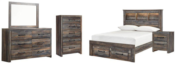 ASHLEY FURNITURE PKG003238 Full Bookcase Bed With 2 Storage Drawers With Mirrored Dresser, Chest and Nightstand