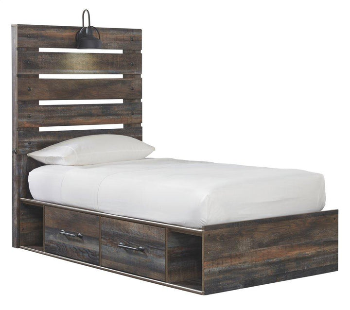 ASHLEY FURNITURE PKG003177 Twin Panel Bed With 4 Storage Drawers With Mirrored Dresser and Chest