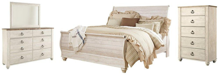 ASHLEY FURNITURE PKG004383 King Sleigh Bed With Mirrored Dresser and Chest