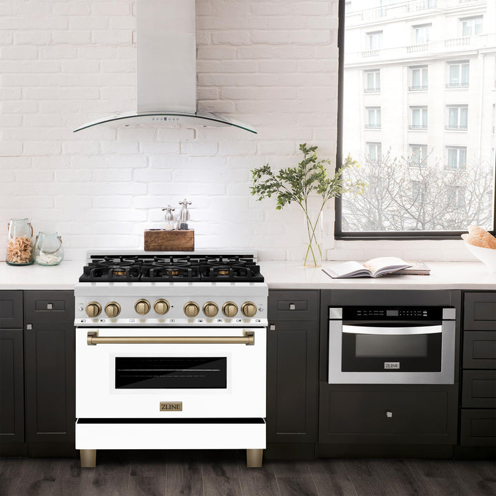 ZLINE KITCHEN AND BATH RGZWM36MB ZLINE Autograph Edition 36" 4.6 cu. ft. Range with Gas Stove and Gas Oven in Stainless Steel with White Matte Door and Accents Color: Matte Black