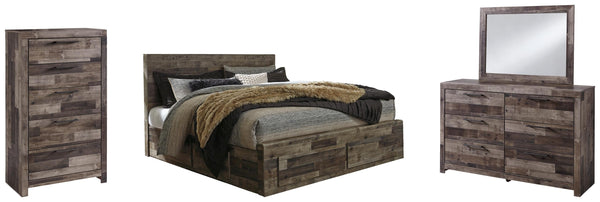 ASHLEY FURNITURE PKG003455 King Panel Bed With 6 Storage Drawers With Mirrored Dresser and Chest