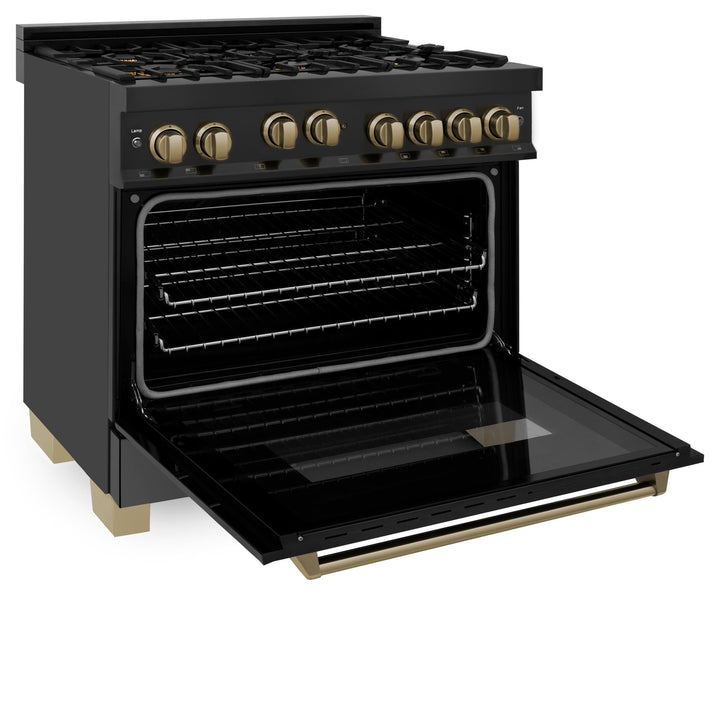 ZLINE KITCHEN AND BATH RGBZ36CB ZLINE Autograph Edition 36" 4.6 cu. ft. Range with Gas Stove and Gas Oven in Black Stainless Steel with Accents Size: Champagne Bronze