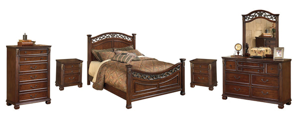 ASHLEY FURNITURE PKG005627 King Panel Bed With Mirrored Dresser, Chest and 2 Nightstands