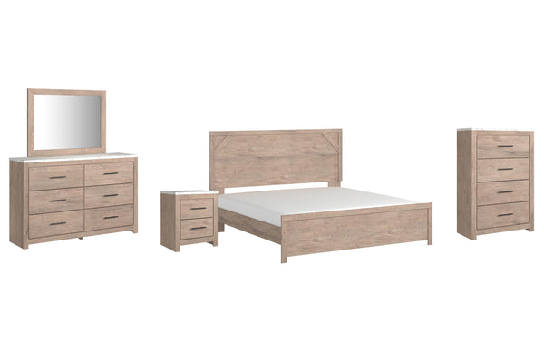 ASHLEY FURNITURE PKG009392 King Panel Bed With Mirrored Dresser, Chest and Nightstand