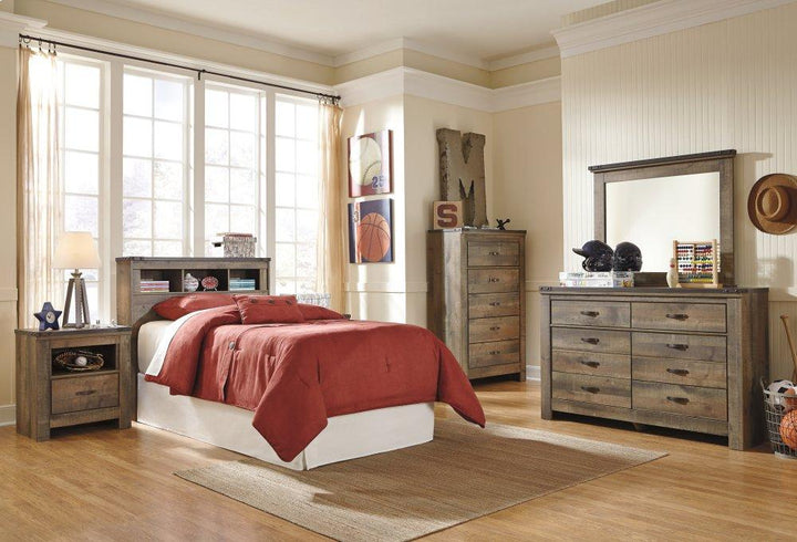 ASHLEY FURNITURE PKG005128 Full Bookcase Headboard With Mirrored Dresser and 2 Nightstands