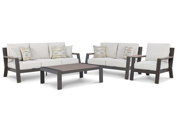 ASHLEY FURNITURE PKG014568 Outdoor Sofa, Loveseat and Lounge Chair With Coffee Table