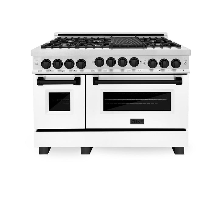 ZLINE KITCHEN AND BATH RGSZWM48CB ZLINE Autograph Edition 48" 6.0 cu. ft. Range with Gas Stove and Gas Oven in DuraSnow R Stainless Steel with White Matte Door Color: Champagne Bronze