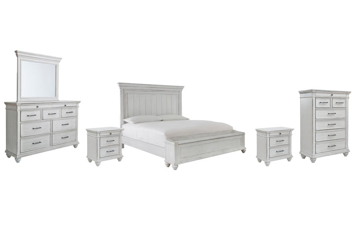 ASHLEY FURNITURE PKG007953 King Panel Bed With Storage With Mirrored Dresser, Chest and 2 Nightstands