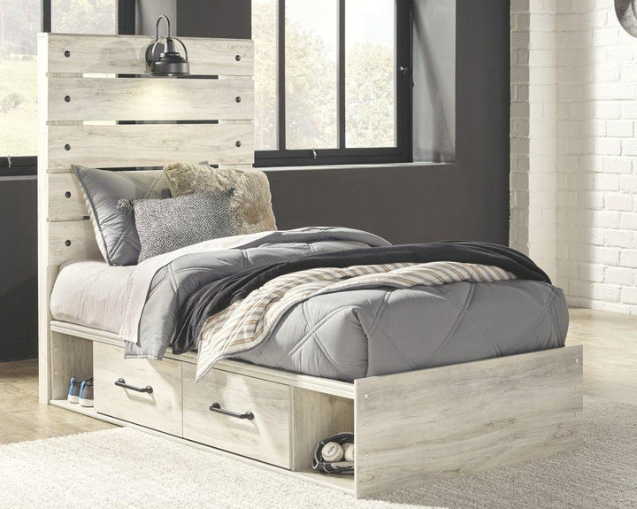 ASHLEY FURNITURE PKG003014 Twin Panel Bed With 4 Storage Drawers With Mirrored Dresser and 2 Nightstands