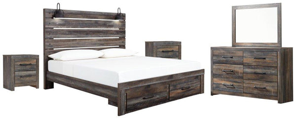 ASHLEY FURNITURE PKG003422 King Panel Bed With Storage With Mirrored Dresser and 2 Nightstands