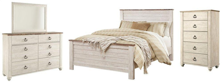 ASHLEY FURNITURE PKG004387 Queen Panel Bed With Mirrored Dresser and Chest