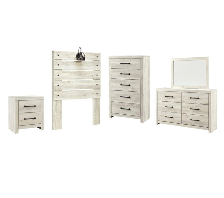 ASHLEY FURNITURE PKG002955 Twin Panel Headboard With Mirrored Dresser, Chest and Nightstand