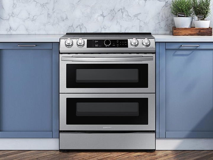 SAMSUNG NE63T8751SS 6.3 cu ft. Smart Slide-in Electric Range with Smart Dial, Air Fry, & Flex Duo TM in Stainless Steel