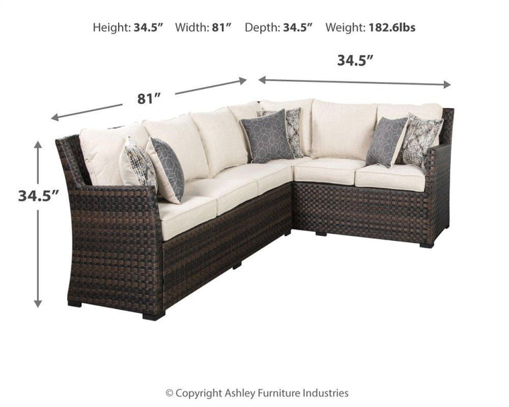 ASHLEY FURNITURE PKG014433 3-piece Outdoor Sectional With Chair and Coffee Table