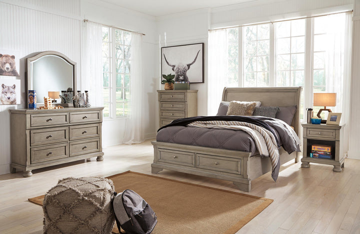 ASHLEY FURNITURE PKG006624 Full Sleigh Bed With Mirrored Dresser, Chest and 2 Nightstands