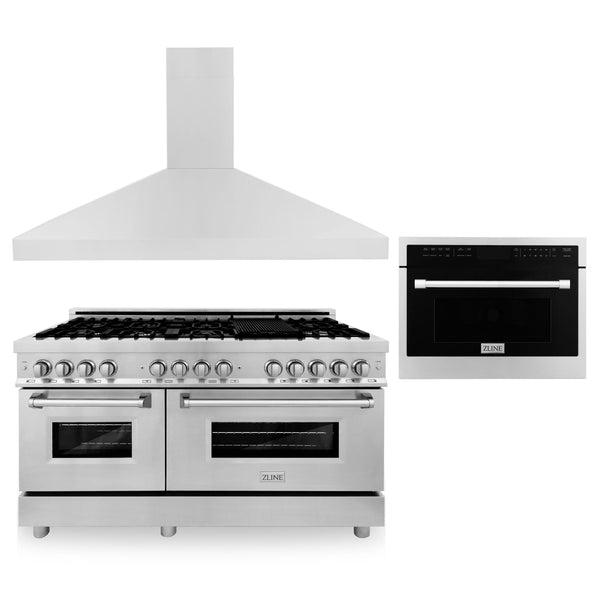 ZLINE KITCHEN AND BATH 3KPRARHMWO60 ZLINE 60" Kitchen Package with Stainless Steel Dual Fuel Range, Convertible Vent Range Hood and 24" Microwave Oven