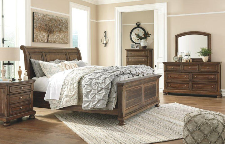 ASHLEY FURNITURE PKG006412 King Panel Bed With 2 Storage Drawers With Mirrored Dresser, Chest and Nightstand