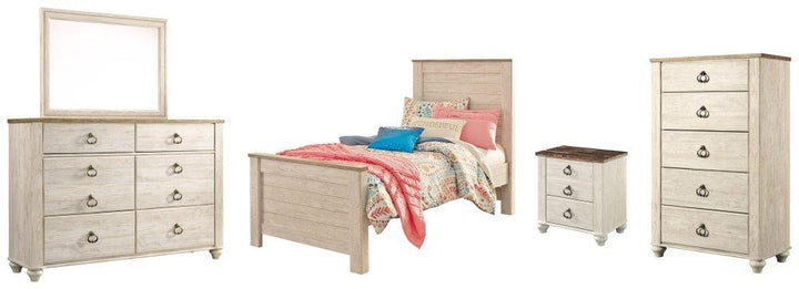 ASHLEY FURNITURE PKG004440 Twin Panel Bed With Mirrored Dresser, Chest and Nightstand