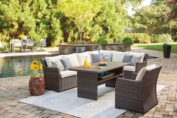 ASHLEY FURNITURE PKG014433 3-piece Outdoor Sectional With Chair and Coffee Table