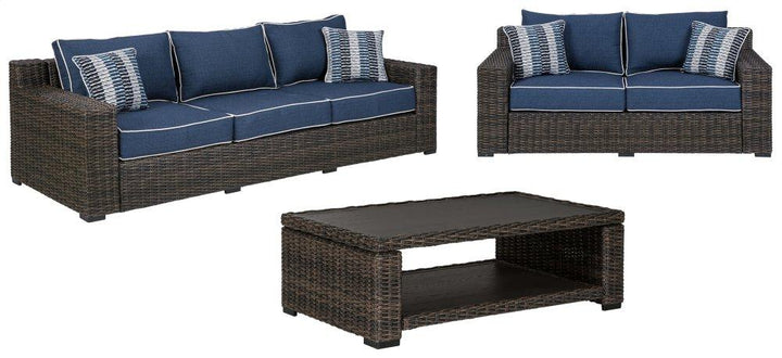 ASHLEY FURNITURE PKG008826 Outdoor Sofa and Loveseat With Coffee Table