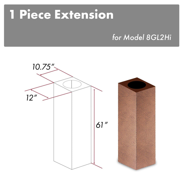 ZLINE KITCHEN AND BATH 8GL2HIE ZLINE 61" Hand Hammered Copper Finished Chimney Extension for Ceilings up to 12.5 ft.