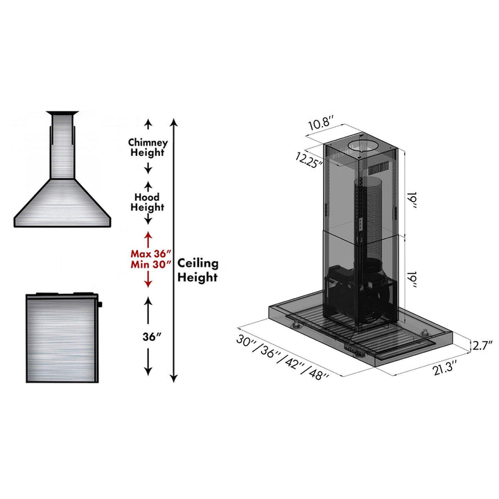 ZLINE KITCHEN AND BATH KE2I30 ZLINE Convertible Vent Island Mount Range Hood in Stainless Steel Size: 30 inch