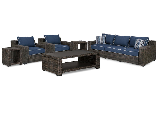 ASHLEY FURNITURE PKG014576 Outdoor Sofa and 2 Lounge Chairs With Coffee Table and 2 End Tables