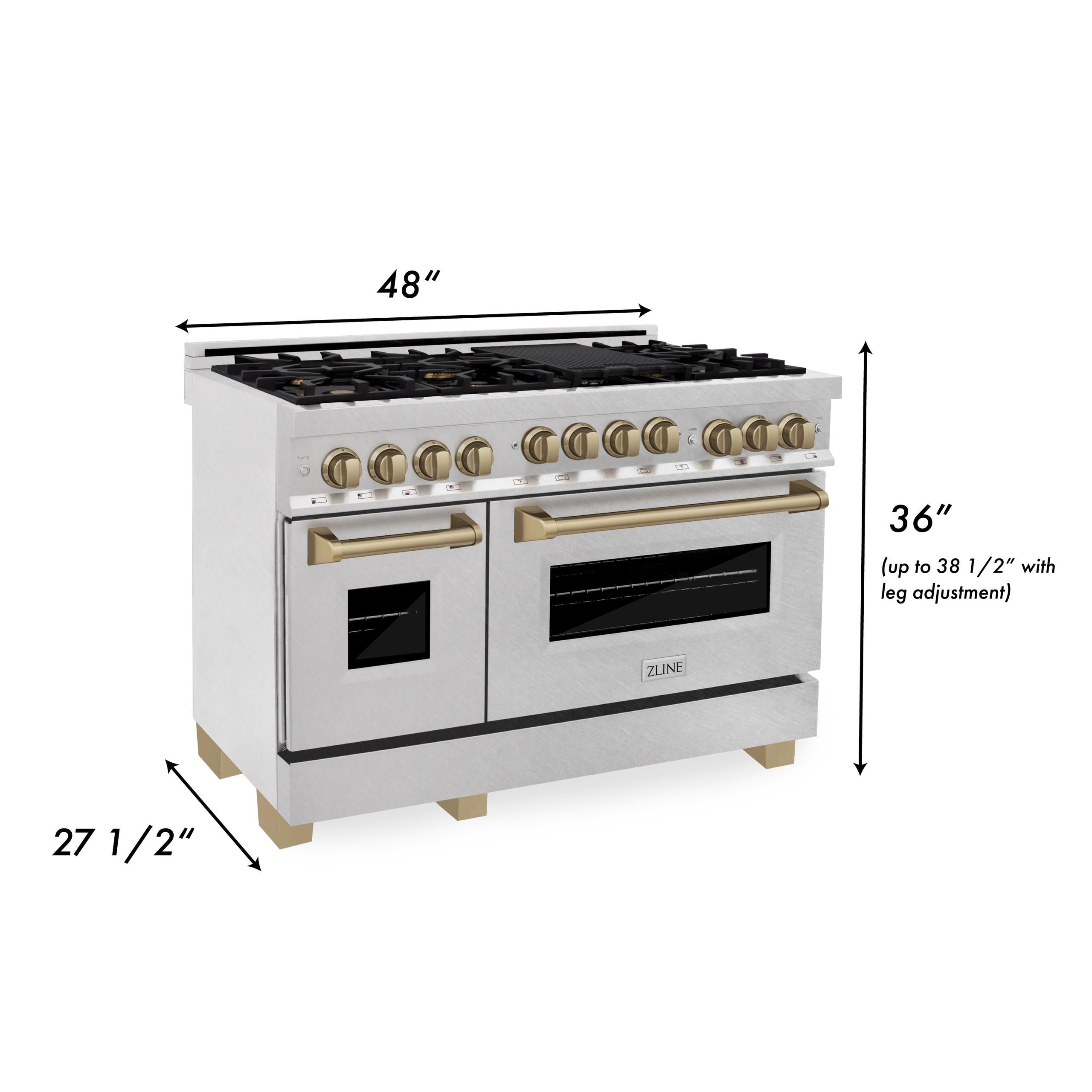 ZLINE KITCHEN AND BATH RGSZSN48CB ZLINE Autograph Edition 48" 6.0 cu. ft. Range with Gas Stove and Gas Oven in DuraSnow R Stainless Steel with Accents Color: Champagne Bronze