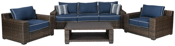 ASHLEY FURNITURE PKG014435 Outdoor Sofa and 2 Chairs With Coffee Table