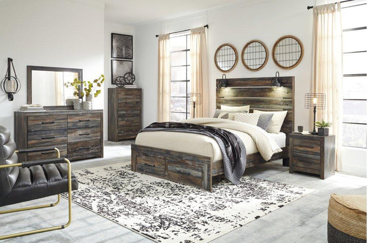 ASHLEY FURNITURE PKG003255 Queen Panel Bed With 2 Storage Drawers With Mirrored Dresser and Chest