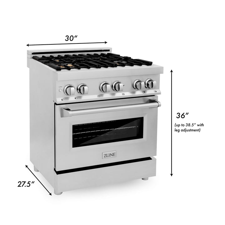 ZLINE KITCHEN AND BATH RABR30 ZLINE 30" 4.0 cu. ft. Dual Fuel Range with Gas Stove and Electric Oven in Stainless Steel with Brass Burners