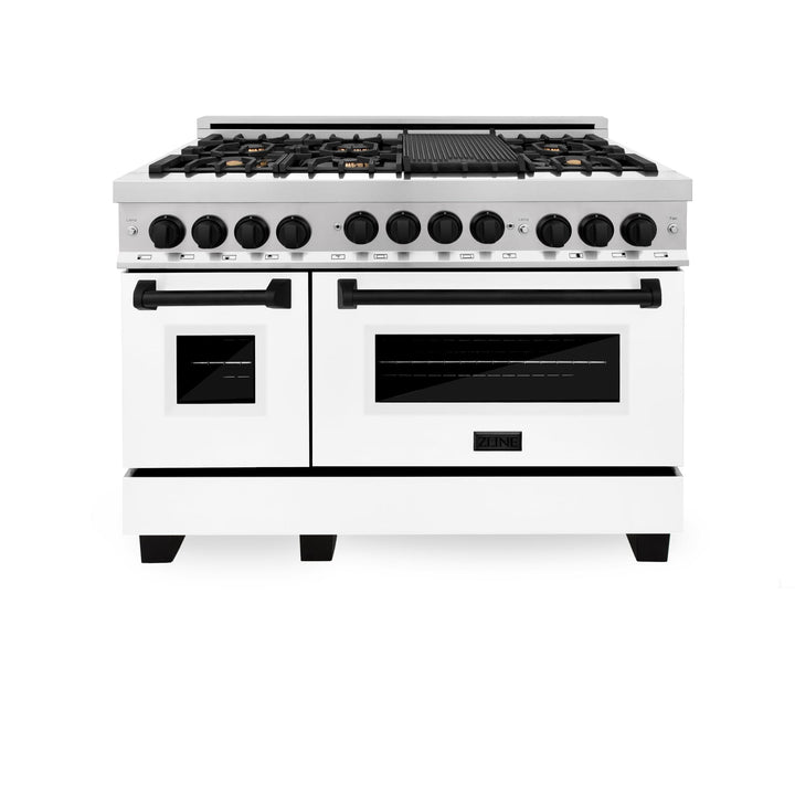 ZLINE KITCHEN AND BATH RGZWM48G ZLINE Autograph Edition 48" 6.0 cu. ft. Range with Gas Stove and Gas Oven in Stainless Steel with White Matte Door with Accents Color: Gold