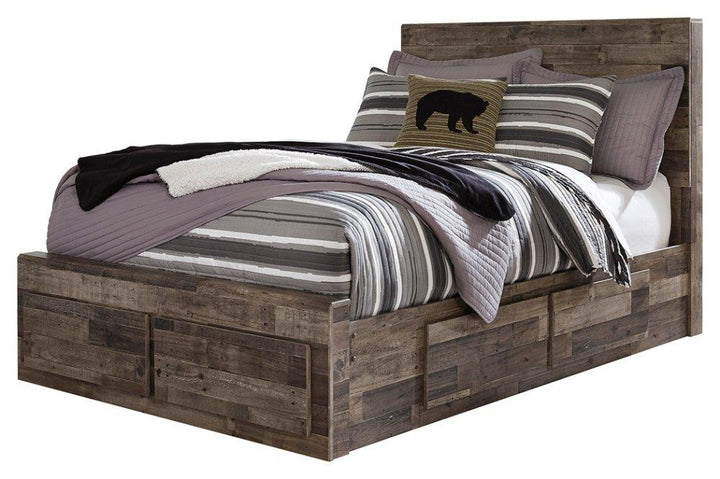 ASHLEY FURNITURE PKG003393 Full Panel Bed With 6 Storage Drawers With Mirrored Dresser and 2 Nightstands