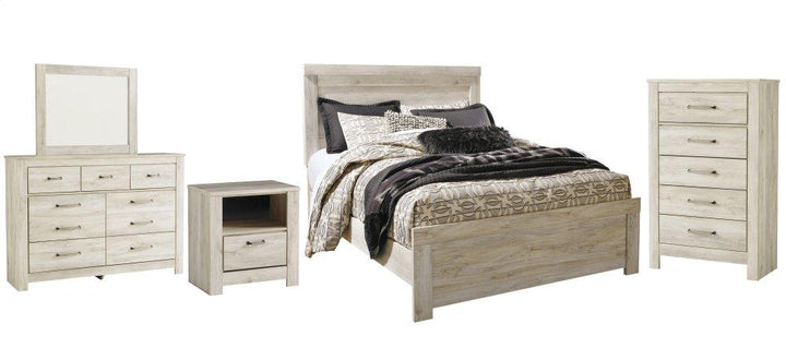 ASHLEY FURNITURE PKG004714 Queen Panel Bed With Mirrored Dresser, Chest and Nightstand