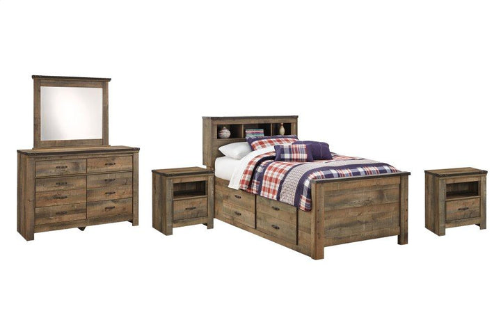 ASHLEY FURNITURE PKG005172 Twin Bookcase Bed With 2 Storage Drawers With Mirrored Dresser and 2 Nightstands