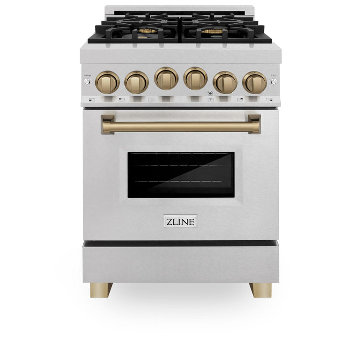 ZLINE KITCHEN AND BATH RGSZSN24CB ZLINE Autograph Edition 24" 2.8 cu. ft. Range with Gas Stove and Gas Oven in DuraSnow R Stainless Steel with Champagne Bronze Accents Color: Champagne Bronze