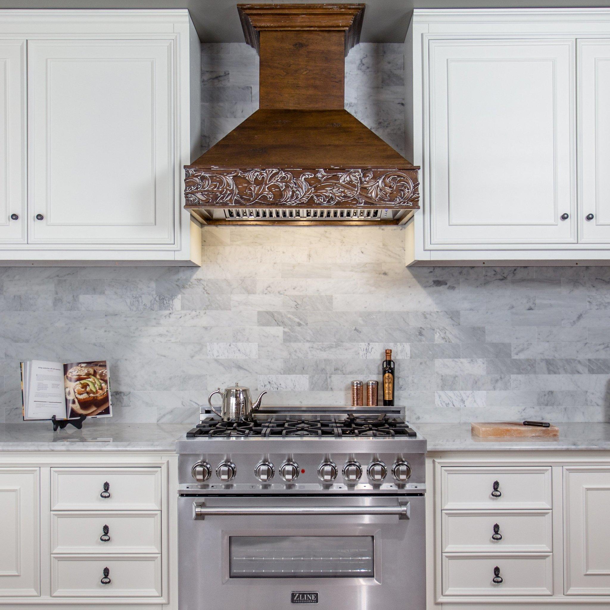 ZLINE KITCHEN AND BATH 373RRRD36 ZLINE Wooden Wall Mount Range Hood in Walnut - Includes Remote Motor Size: 36 Inch, CFM: 700