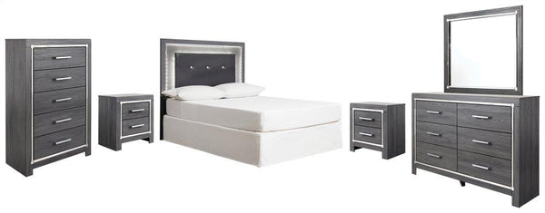 ASHLEY FURNITURE PKG003530 Full Upholstered Panel Headboard With Mirrored Dresser, Chest and 2 Nightstands