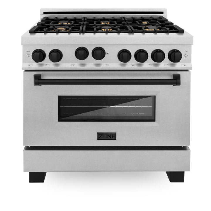 ZLINE KITCHEN AND BATH RGSZSN36MB ZLINE Autograph Edition 36" 4.6 cu. ft. Range with Gas Stove and Gas Oven in DuraSnow R Stainless Steel with Accents Color: Matte Black