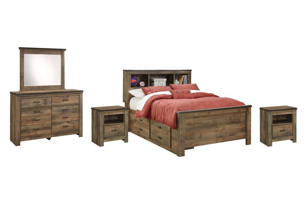 ASHLEY FURNITURE PKG005166 Full Panel Bed With 2 Storage Drawers With Mirrored Dresser and 2 Nightstands