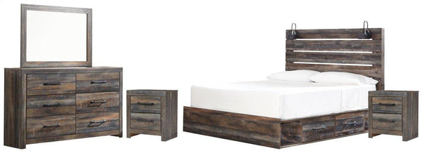 ASHLEY FURNITURE PKG003200 King Panel Bed With 2 Storage Drawers With Mirrored Dresser and 2 Nightstands
