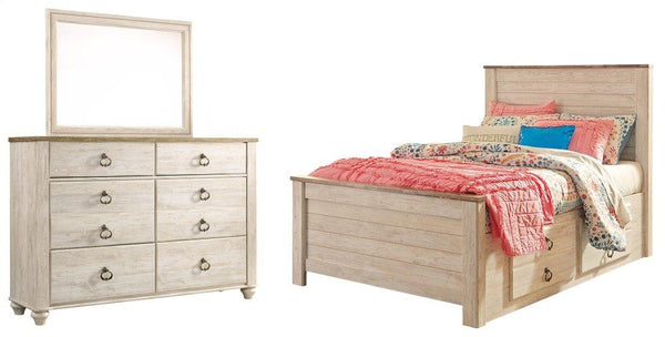 ASHLEY FURNITURE PKG004346 Full Panel Bed With 2 Storage Drawers With Mirrored Dresser