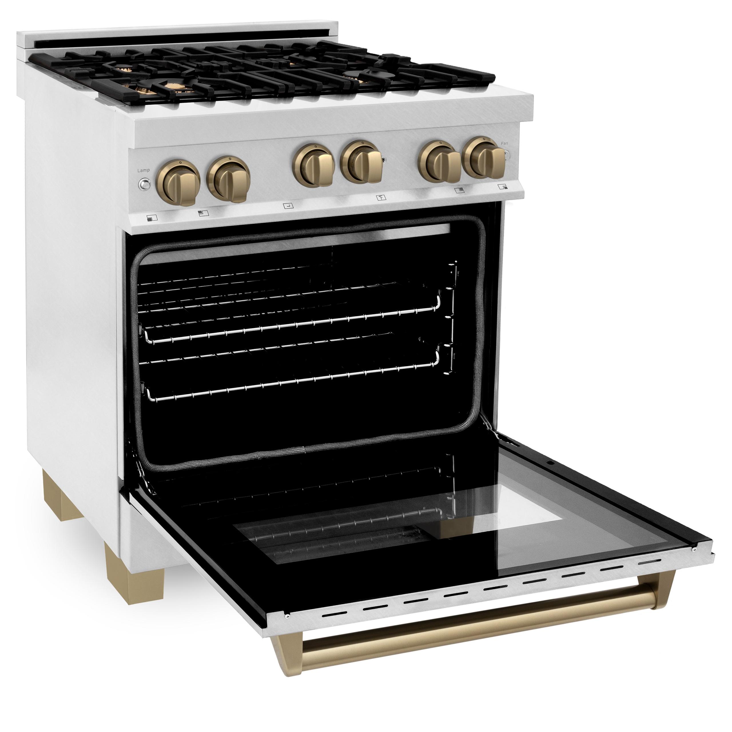 ZLINE KITCHEN AND BATH RGSZSN30G ZLINE 30" 4.0 cu. ft. Range with Gas Stove and Gas Oven in DuraSnow R Stainless Steel with Accents Accent: Gold